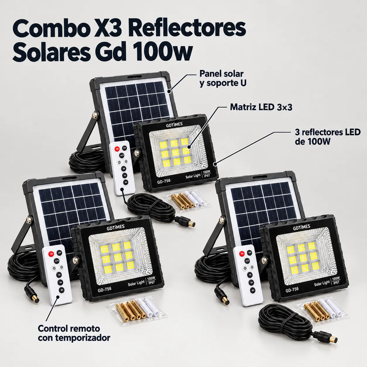 Combo X3 Reflectores Solares 100W