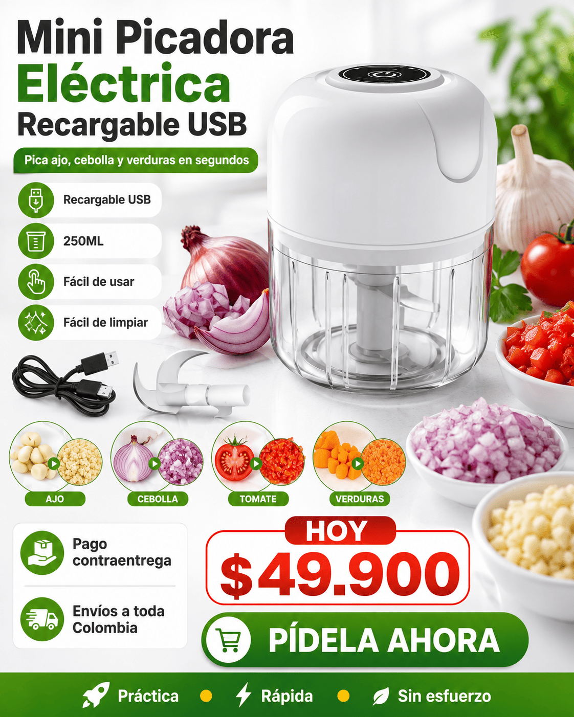 Mini Picadora Eléctrica Recargable para Cocina
