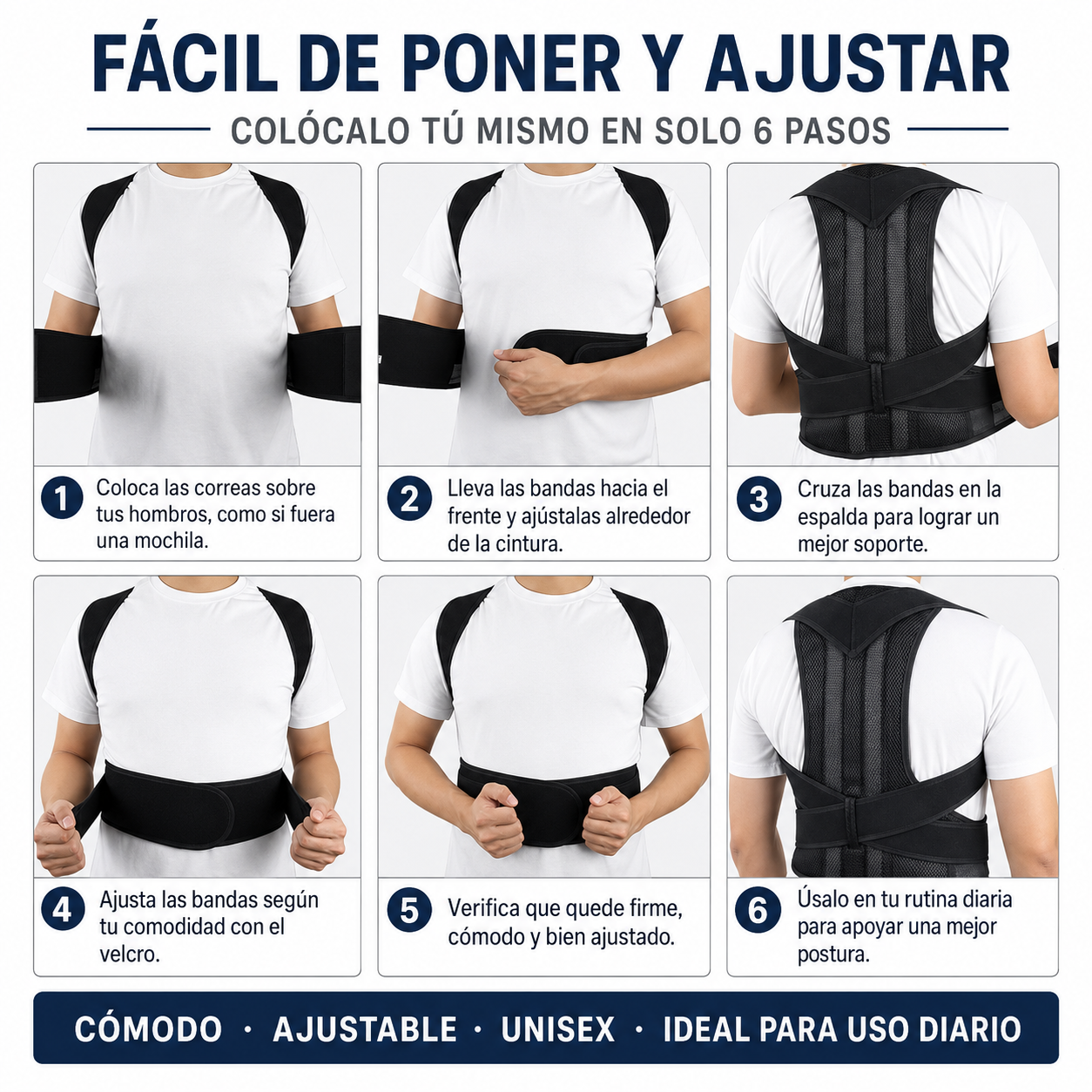 Corrector de Postura 2 en 1 con Soporte Lumbar Ajustable