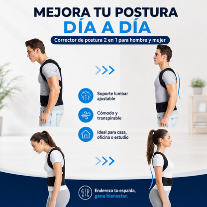 Corrector de Postura 2 en 1 con Soporte Lumbar Ajustable