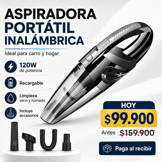 Aspiradora Portátil Inalámbrica para Carro y Hogar