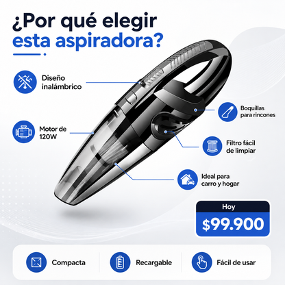 Aspiradora Portátil Inalámbrica para Carro y Hogar