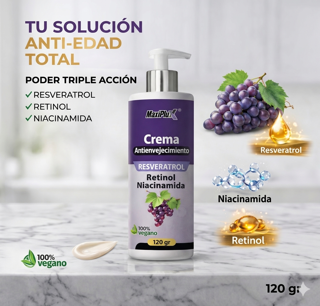 CREMA RESVERATROL MAXIPLUX® + ACEITE REJUVENECEDOR GRATIS