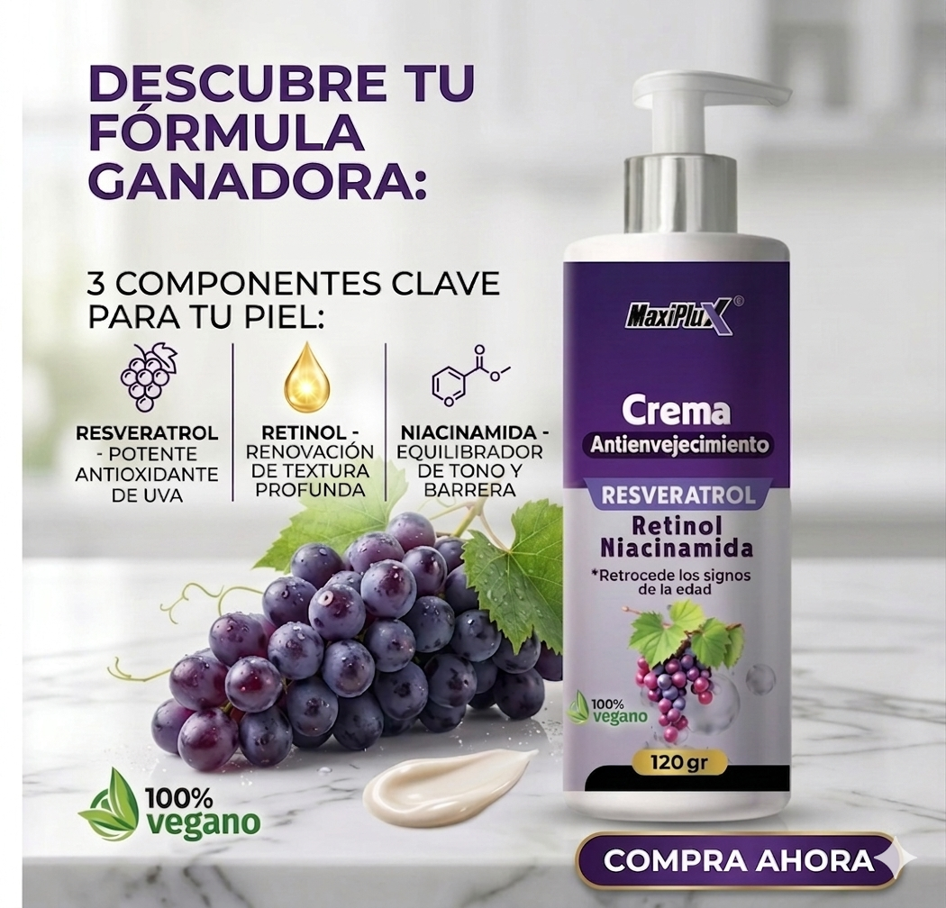 CREMA RESVERATROL MAXIPLUX® + ACEITE REJUVENECEDOR GRATIS